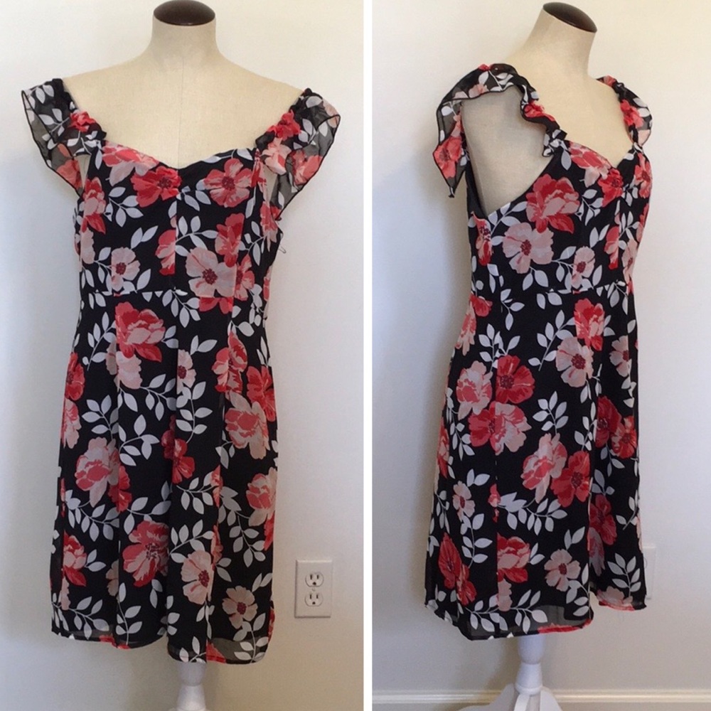 Forever 21 Contemporary Blk/Coral Floral  Dress XL